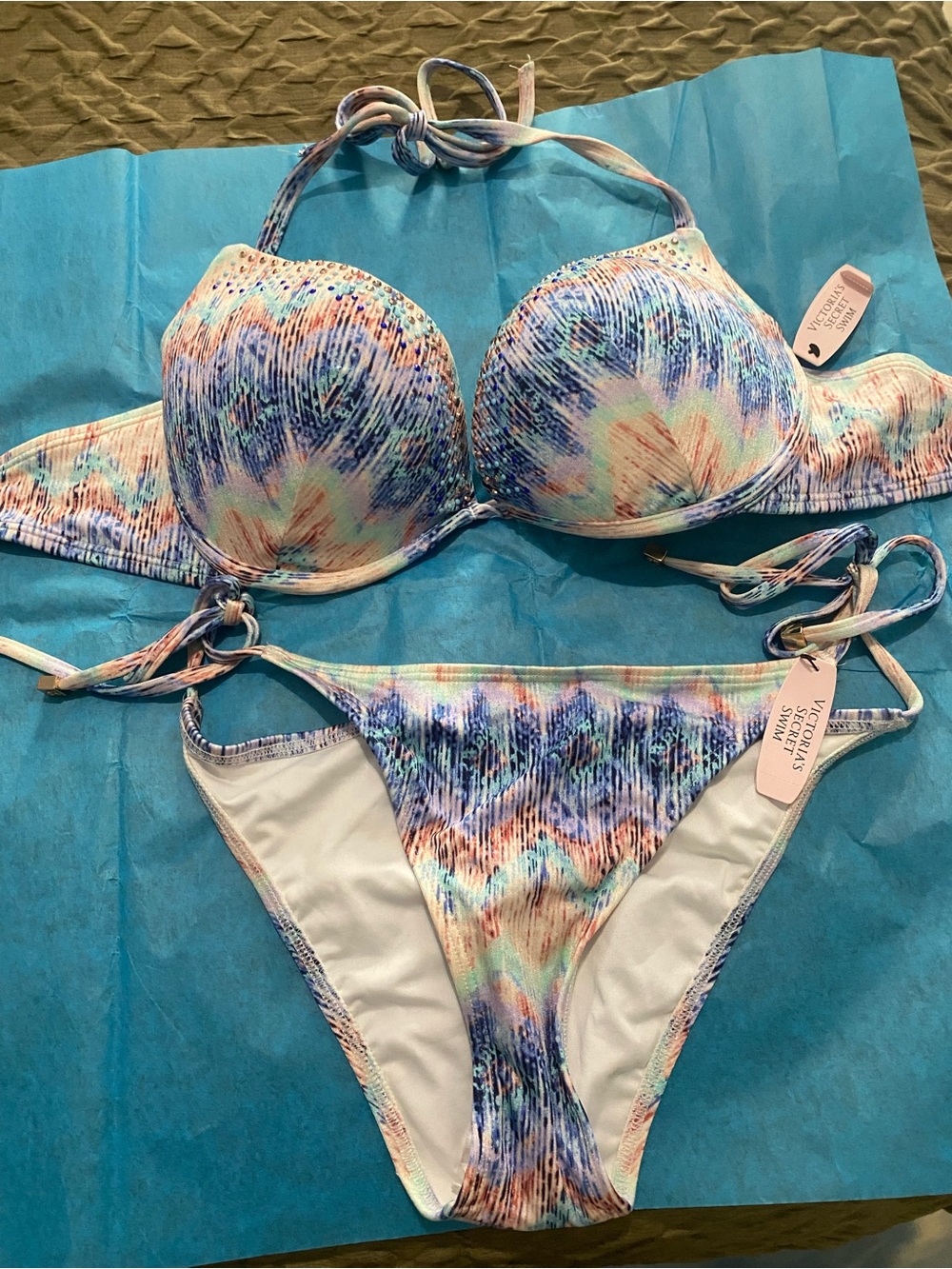 Victoria's Secret Multicolor Pastel Pattern Push-Up Bikini